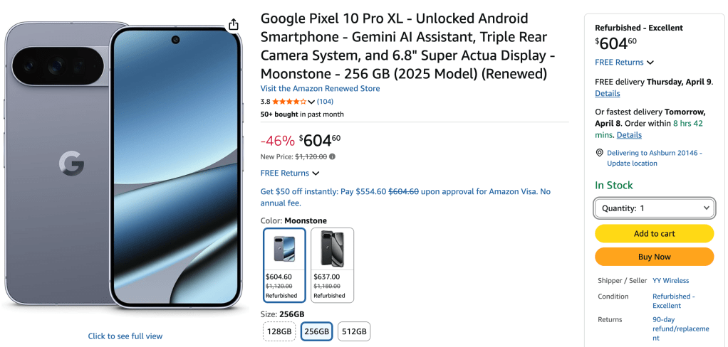 Pixel 10 Pro XL на Amazon