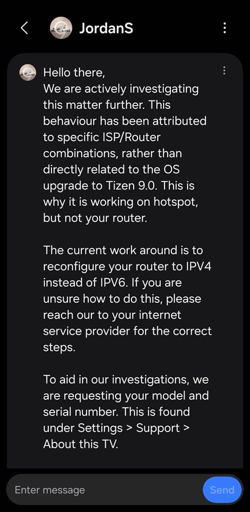 Samsung TV Tizen 9 update issues