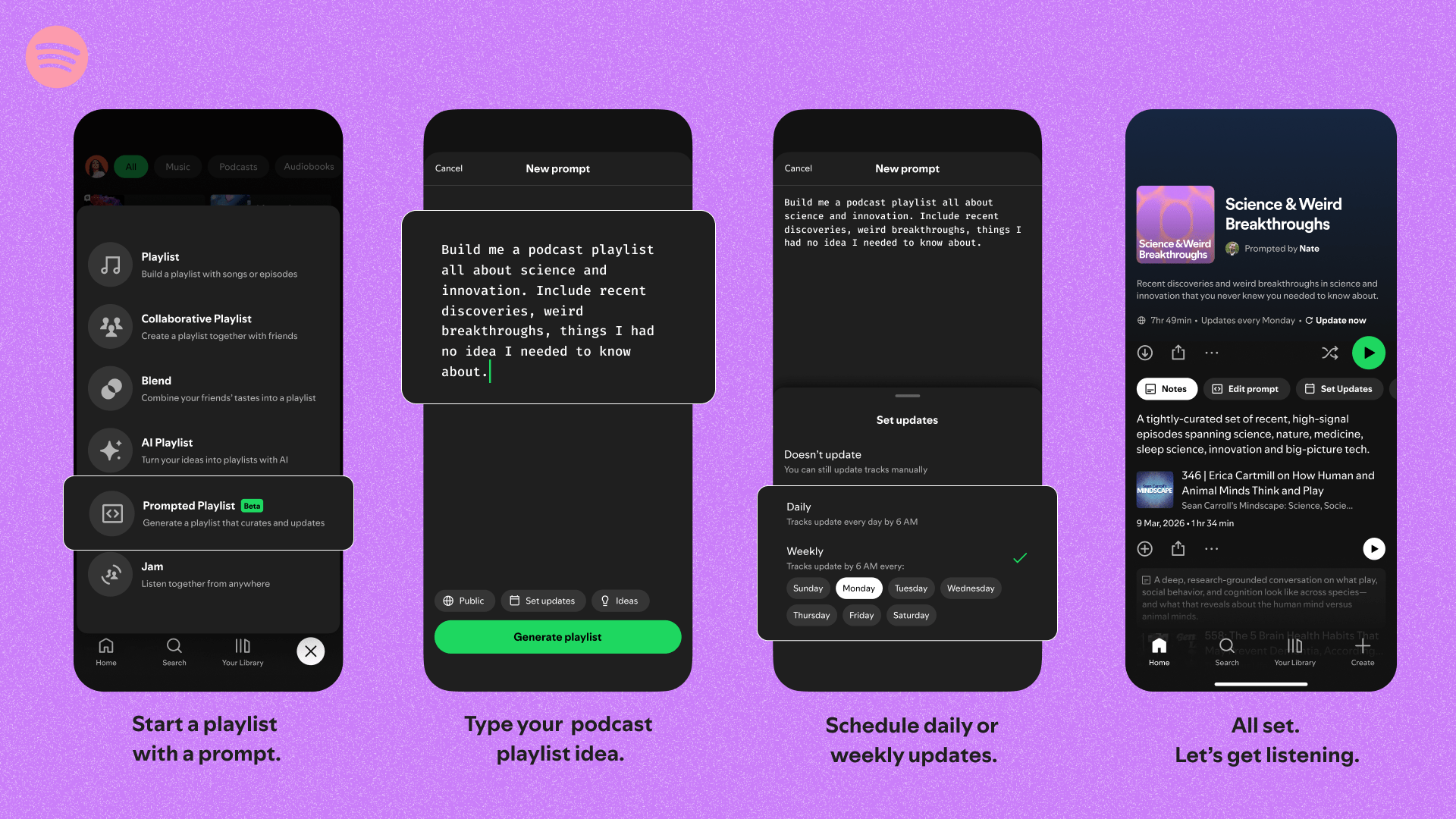 Spotify’s Prompted Playlists use natural language text prompts.
