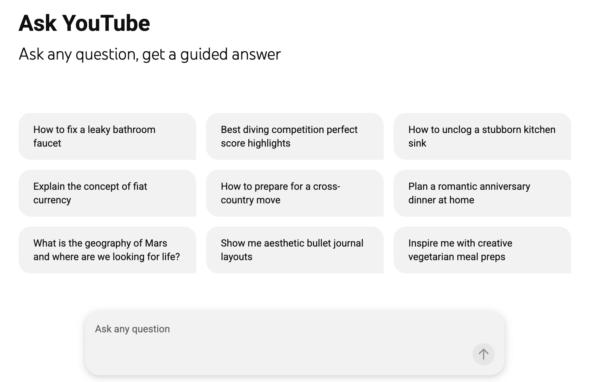 Скриншот пошукового досвіду 'Запитати YouTube'.