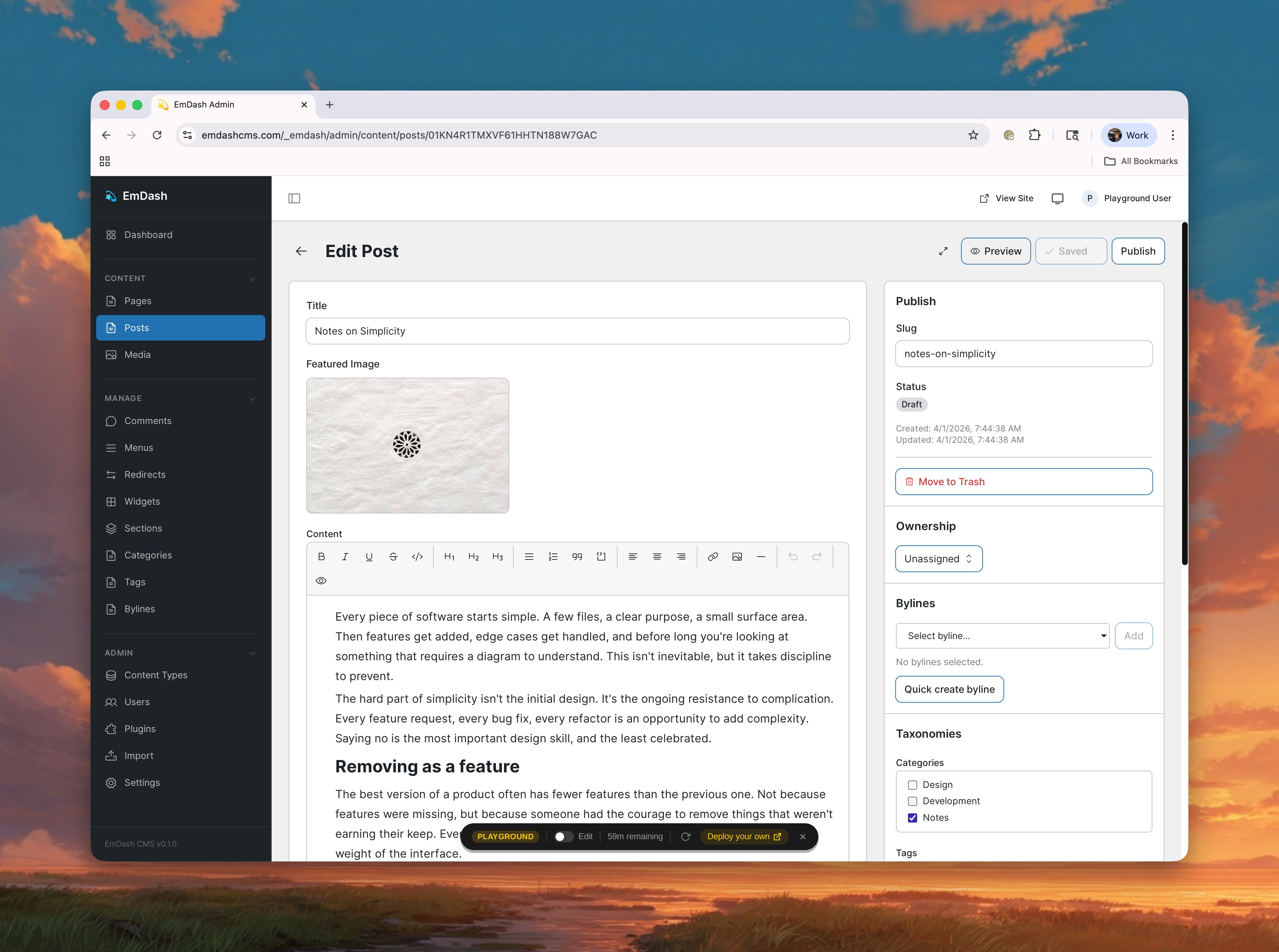 EmDash’s interface looks a lot like WordPress.