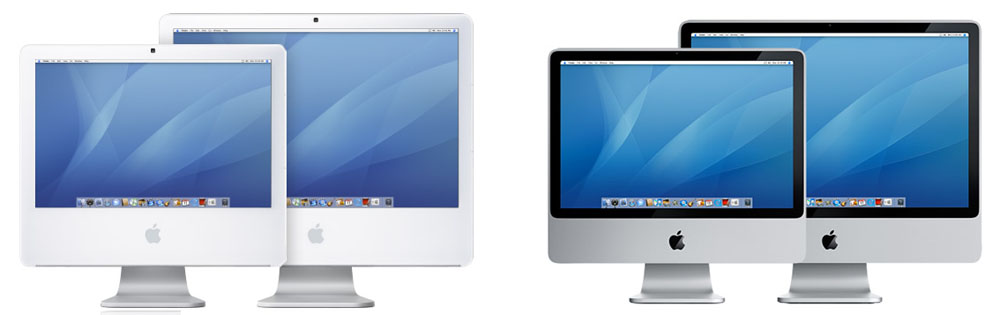 The White 2006 iMacs Next to the Aluminum 2007 iMacs