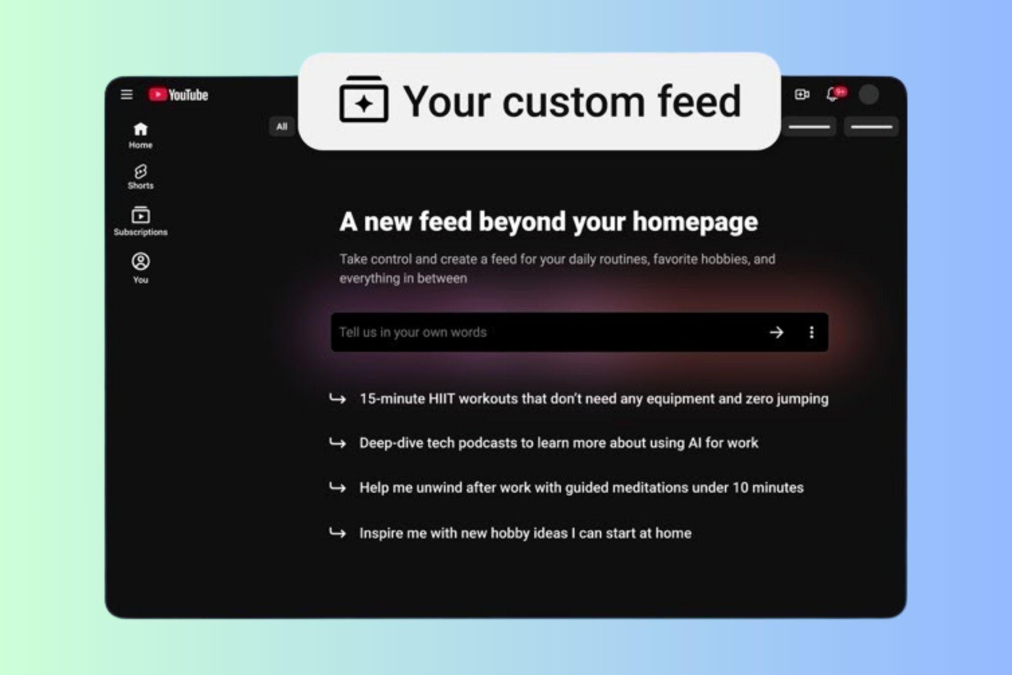 YouTube AI custom feeds