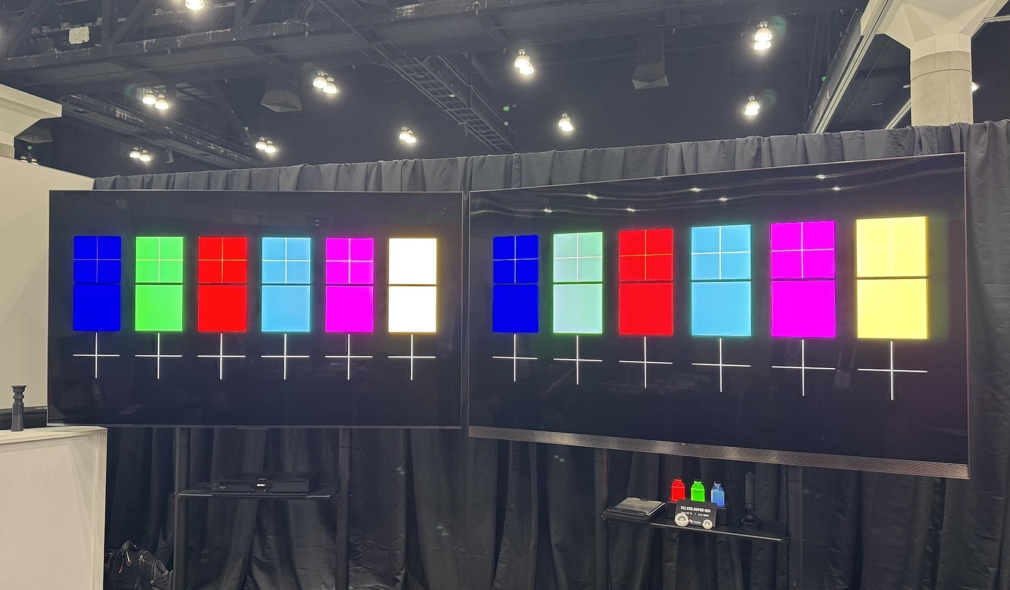 RGB LED TV поруч з SQD TV на стенді Nanosys під час Display Week 2026.