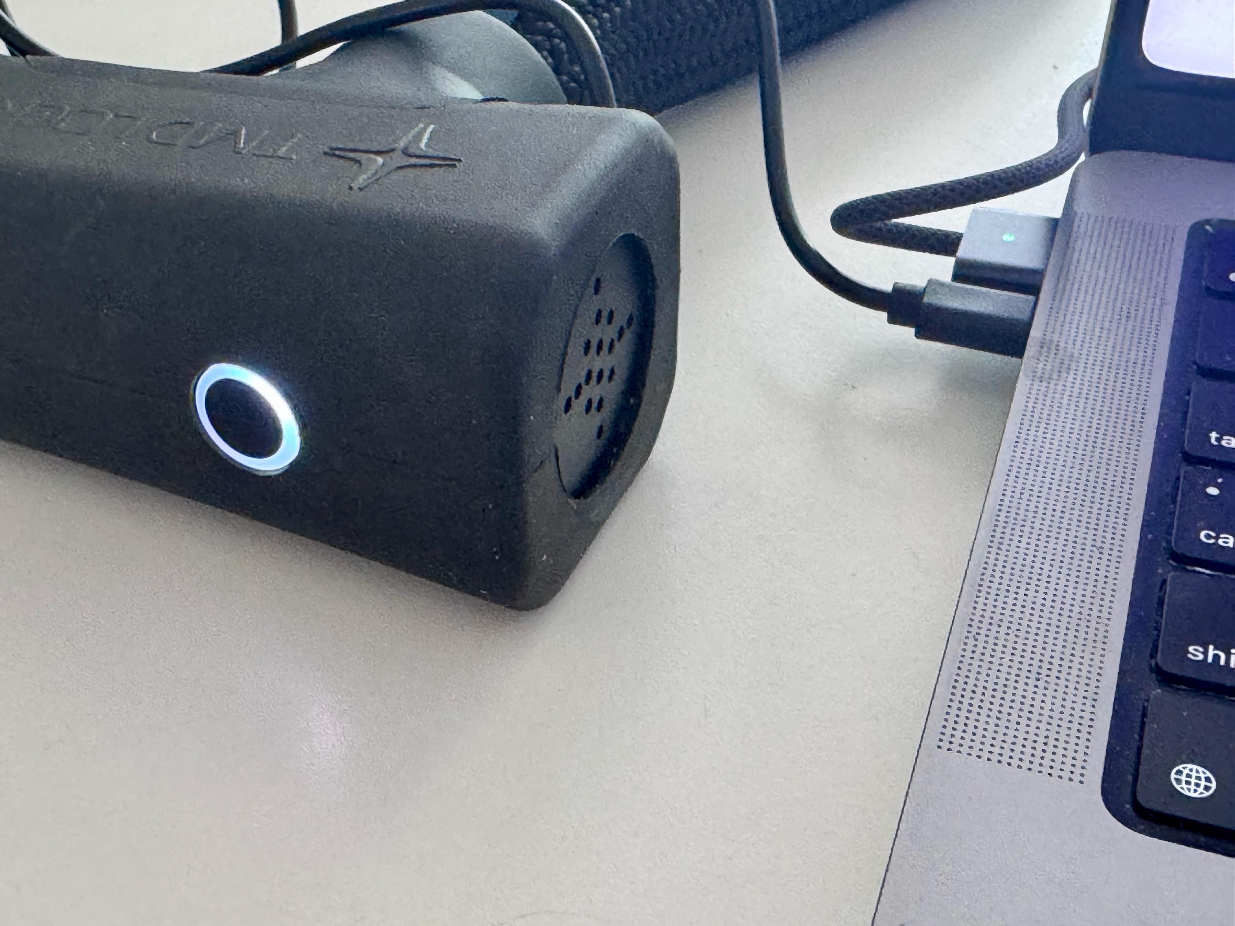 Charging the lock off my laptop. It’ll also charge off a phone’s USB-C port.