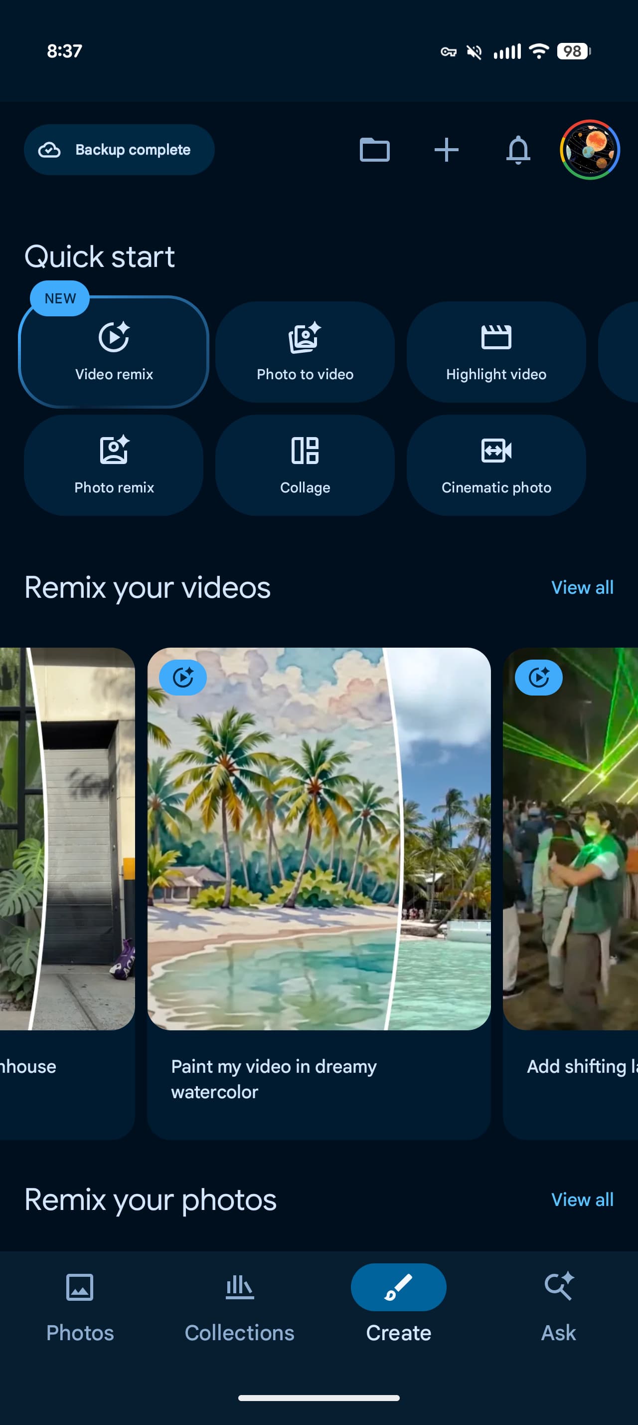Стара нижня панель Google Photos